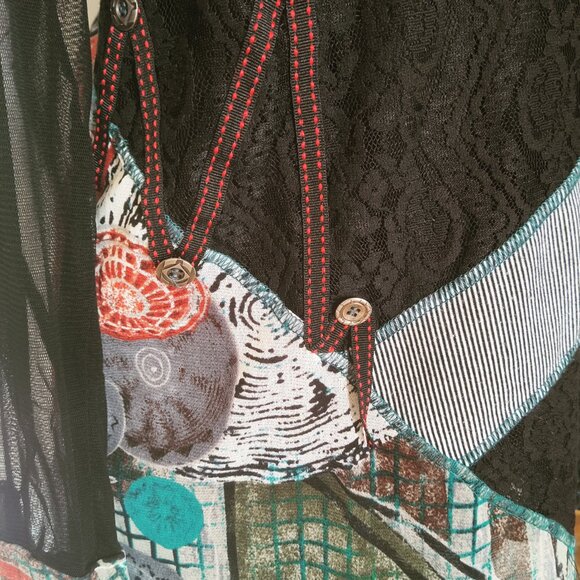 Kaktus Multi Fabric & Lace Patchwork Artsy Tunic Top Size Large - Picture 5 of 9